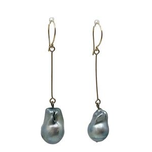 Hand Made Gold Filled blue grey baroque pearl drop earrings